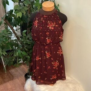 Women's Maurices Burgundy Floral Halter Dress Large